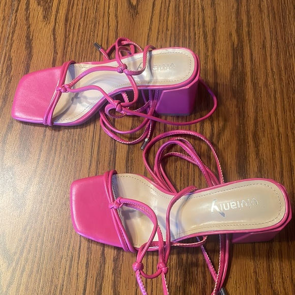 vivianly women’s lace up chunky heel sandals, ankle wrap heel, size 6. - Picture 3 of 9